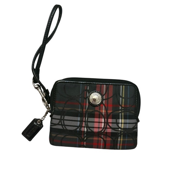 Coach poppy black red plaid wristlet clutch  bag - Picture 1 of 5